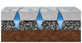 Dotcon Plusの公式断面図：目地から雨水を舗装の下へ通す